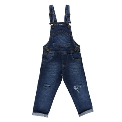 Jardineira Jeans Infantil Gijo Kids Detalhe Rasgos E Bolso